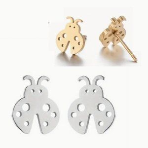 Stainless Steel Ladybug Stud Earrings In Gold or Silver